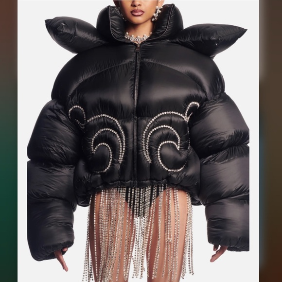 AREA Jackets & Blazers - Black Puffer Jacket with Embellishments